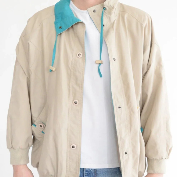 Vintage 90's Innovations By Izzi Tan & Teal Button  Up Windbreaker Jacket Medium - Picture 2 of 16